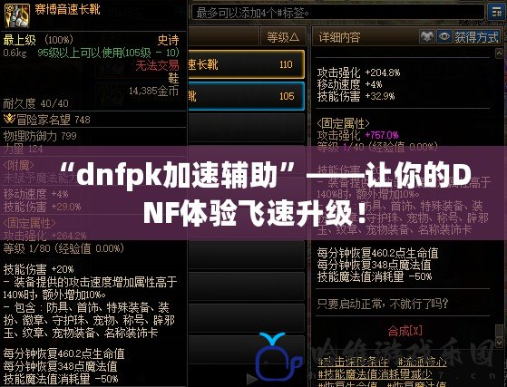 “dnfpk加速輔助”——讓你的DNF體驗飛速升級！