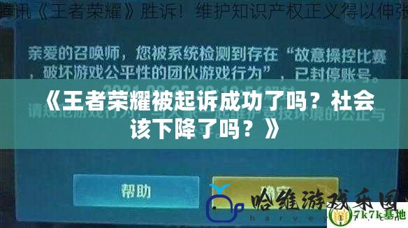 《王者榮耀被起訴成功了嗎？社會該下降了嗎？》