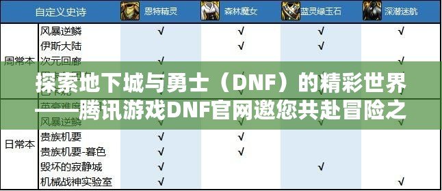 探索地下城與勇士（DNF）的精彩世界——騰訊游戲DNF官網邀您共赴冒險之旅！