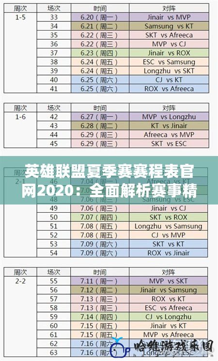 英雄聯盟夏季賽賽程表官網2020：全面解析賽事精彩看點