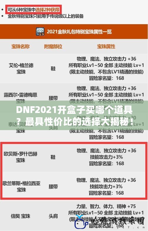 DNF2021開盒子買哪個道具？最具性價比的選擇大揭秘！