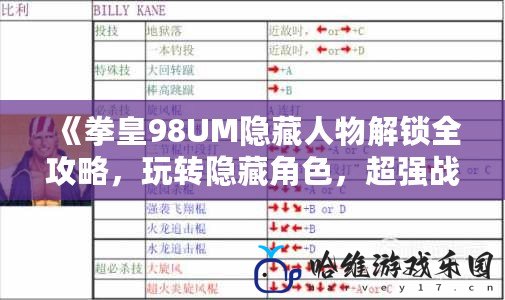 《拳皇98UM隱藏人物解鎖全攻略，玩轉隱藏角色，超強戰力等你挑戰！》