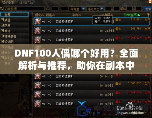 DNF100人偶哪個好用？全面解析與推薦，助你在副本中馳騁！