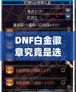 DNF白金徽章究竟是選BUFF還是選輸出？權衡之間的終極選擇！