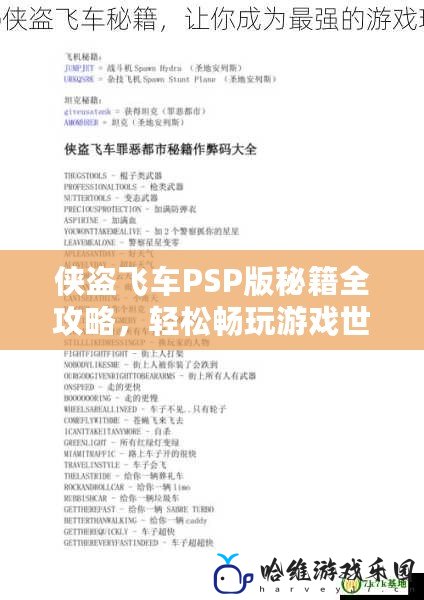 俠盜飛車PSP版秘籍全攻略，輕松暢玩游戲世界