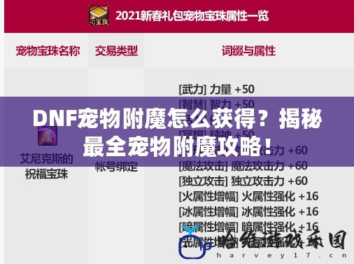 DNF寵物附魔怎么獲得？揭秘最全寵物附魔攻略！