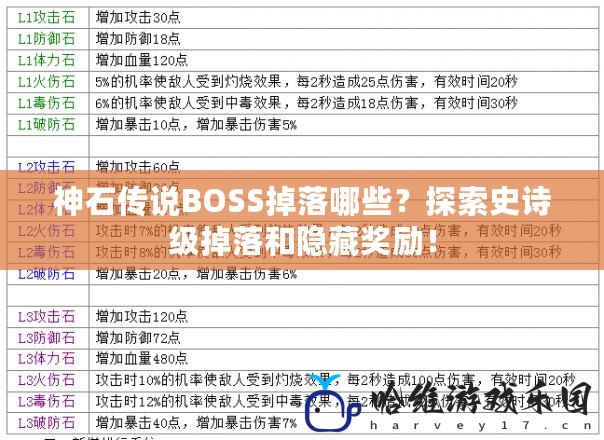 神石傳說BOSS掉落哪些？探索史詩級掉落和隱藏獎勵！