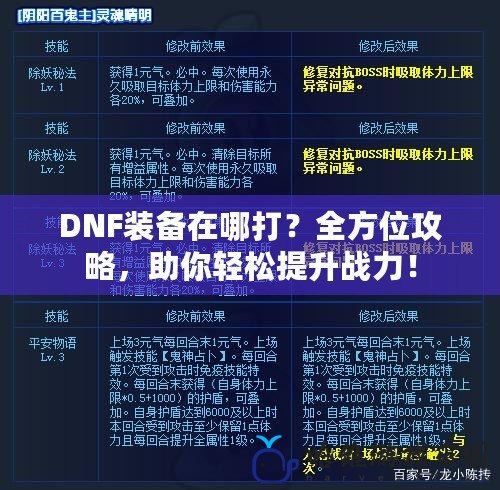 DNF裝備在哪打？全方位攻略，助你輕松提升戰力！