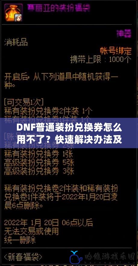 DNF普通裝扮兌換券怎么用不了？快速解決辦法及常見問題解析