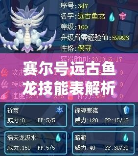 賽爾號遠古魚龍技能表解析：掌握技能，制霸競技場！