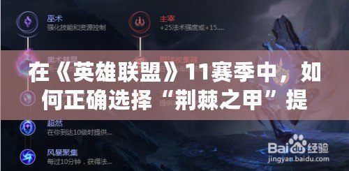 在《英雄聯盟》11賽季中，如何正確選擇“荊棘之甲”提升你的游戲體驗？