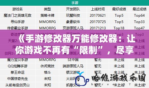 《手游修改器萬能修改器：讓你游戲不再有“限制”，盡享無限樂趣！》