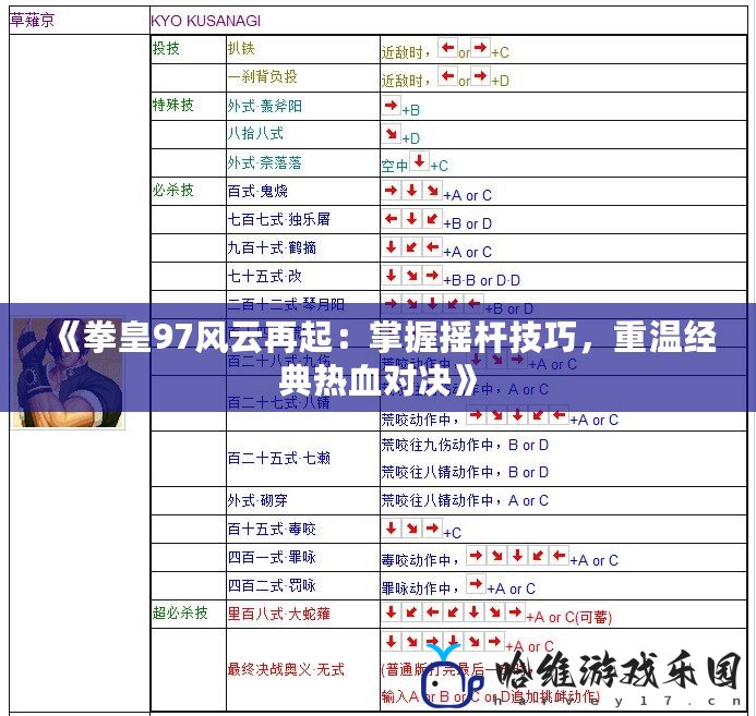 《拳皇97風云再起：掌握搖桿技巧，重溫經典熱血對決》