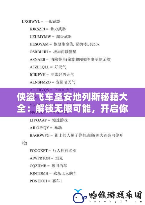 俠盜飛車圣安地列斯秘籍大全：解鎖無限可能，開啟你的終極游戲體驗！